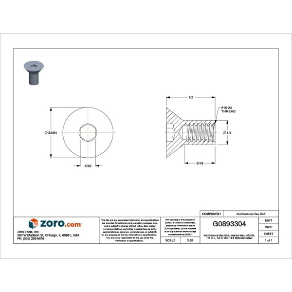 Arch Barrel, #10-24, 1/2 in Brl Lg, 1/4 in Brl Dia, 18-8 Stainless Steel Plain