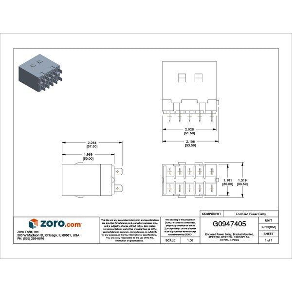 Enclosed Power Relay, Bracket Mounted, 3PST-NO, SPST-NC, 100/120V AC, 10 Pins, 4 Poles