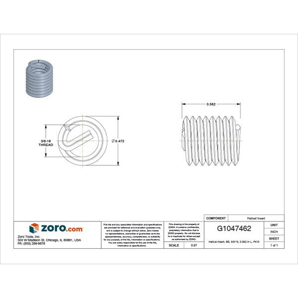 Tanged Helical Insert, Free-Running, 3/8