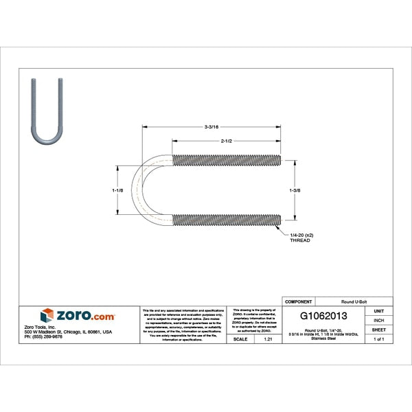 Round U-Bolt, 1/4