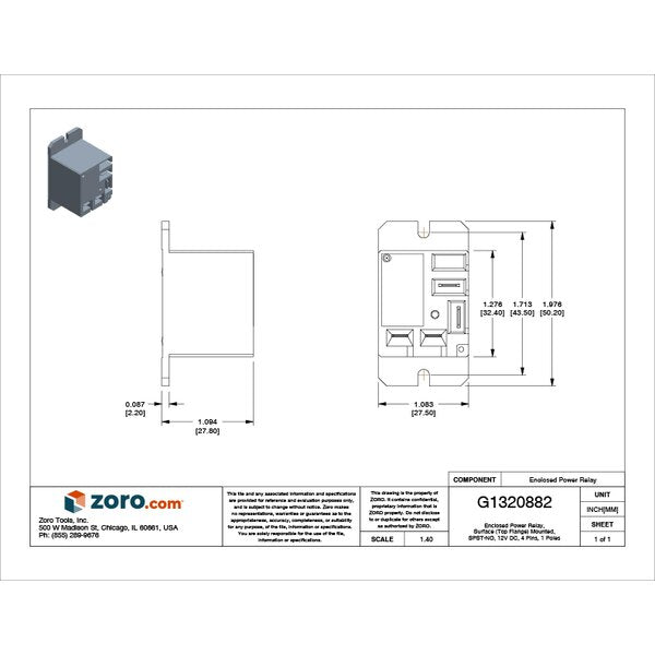 Enclosed Power Relay, Surface (Top Flange) Mounted, SPST-NO, 12V DC, 4 Pins, 1 Poles