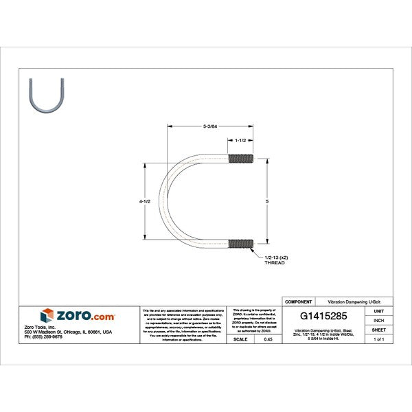 Vibration-Dampening U-Bolt, 1/2