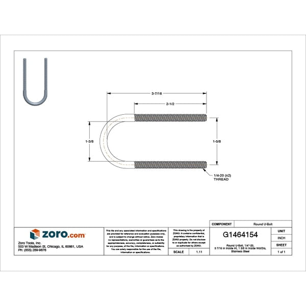 Round U-Bolt, 1/4