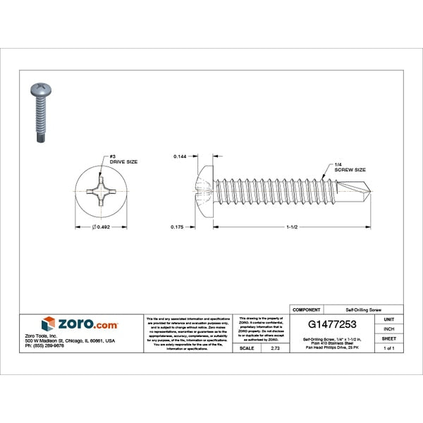 Self-Drilling Screw, 1/4