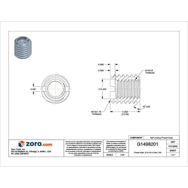 Heavy Wall Self Locking Thread Insert, 5/16