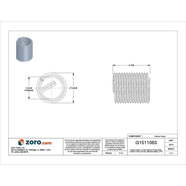 Tanged Helical Insert, Free-Running, 1/2