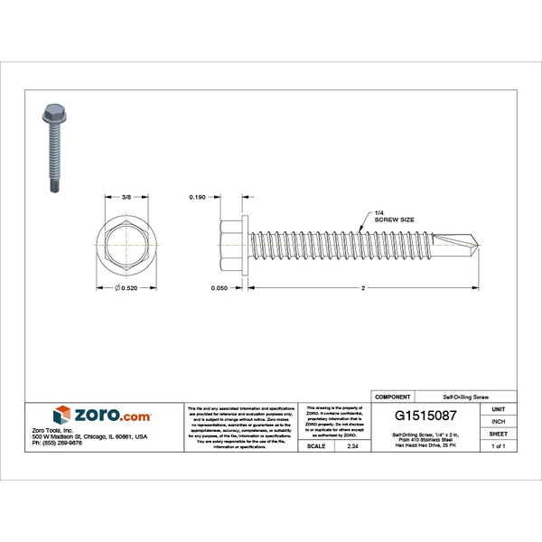 Self-Drilling Screw, 1/4