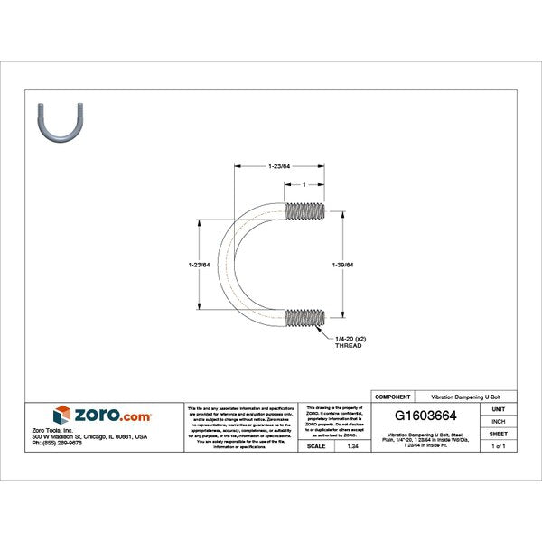 Vibration-Dampening U-Bolt, 1/4