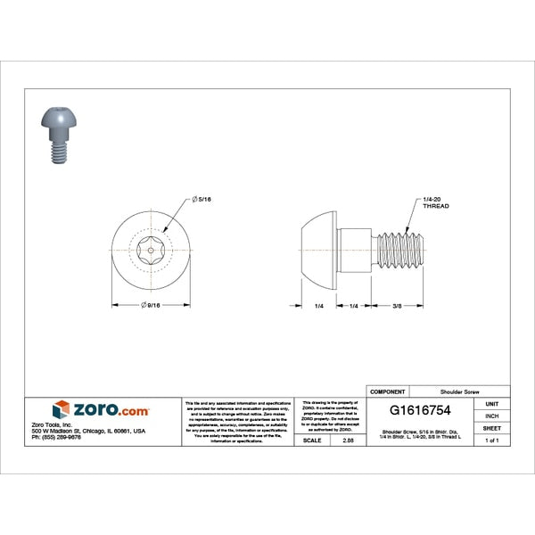 Tamper-Resistant Shoulder Screw, 1/4