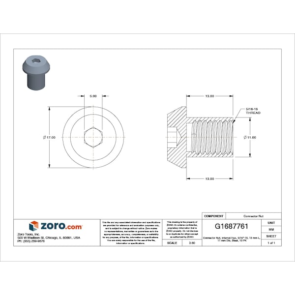 Connector Nut, 5/16