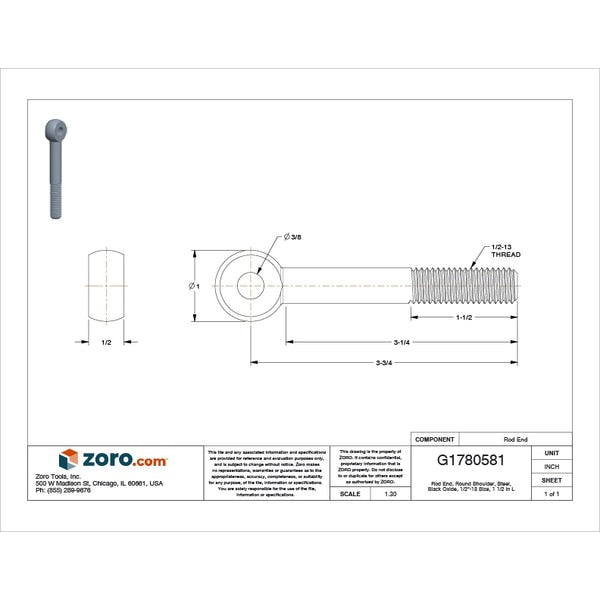 Eye Bolt With Shoulder, 1/2