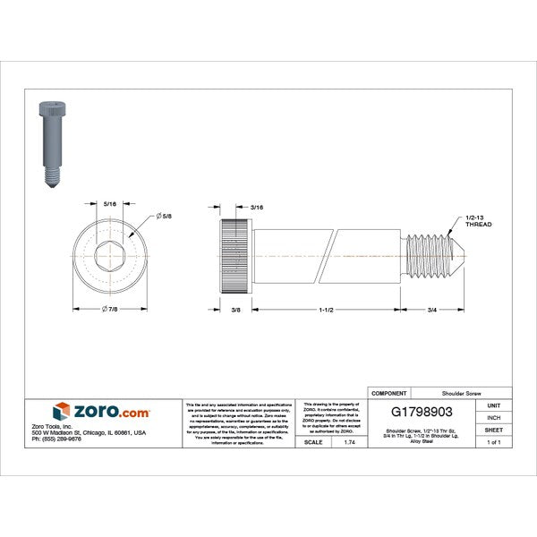 Shoulder Screw, 1/2