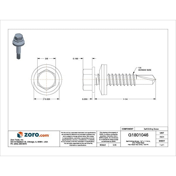 Self-Drilling Screw, 1/4