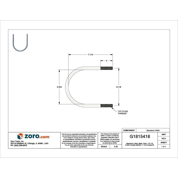 Round U-Bolt, 1/2