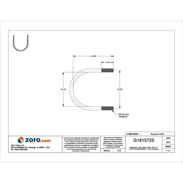 Round U-Bolt, 3/8