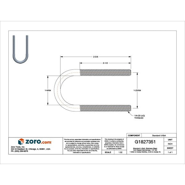 Round U-Bolt, 1/4