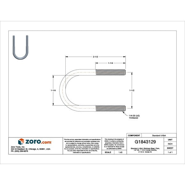 Round U-Bolt, 1/4