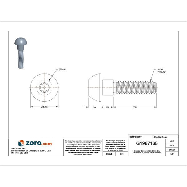 Tamper-Resistant Shoulder Screw, 1/4