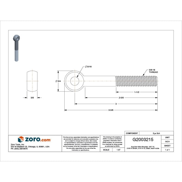 Eye Bolt With Shoulder, 3/8