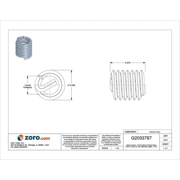 Tanged Helical Insert, Free-Running, 1/4