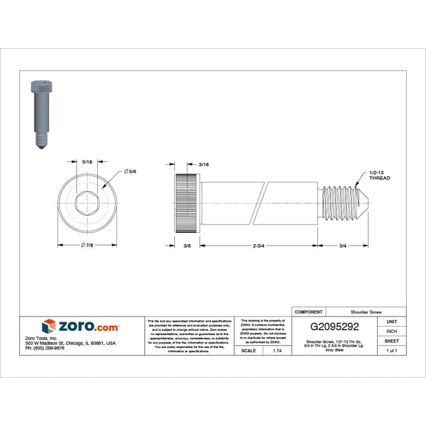 Shoulder Screw, 1/2