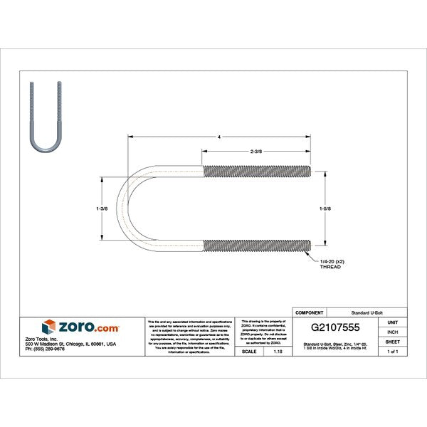 Round U-Bolt, 1/4
