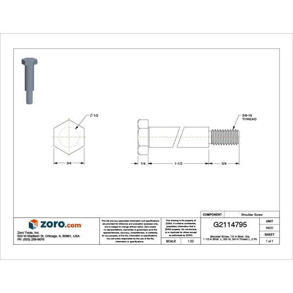 Shoulder Screw, 3/8