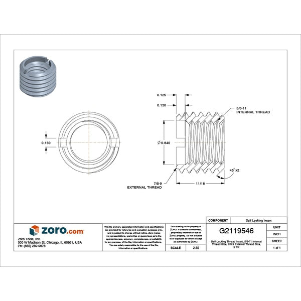 Heavy Wall Self Locking Thread Insert, 5/8
