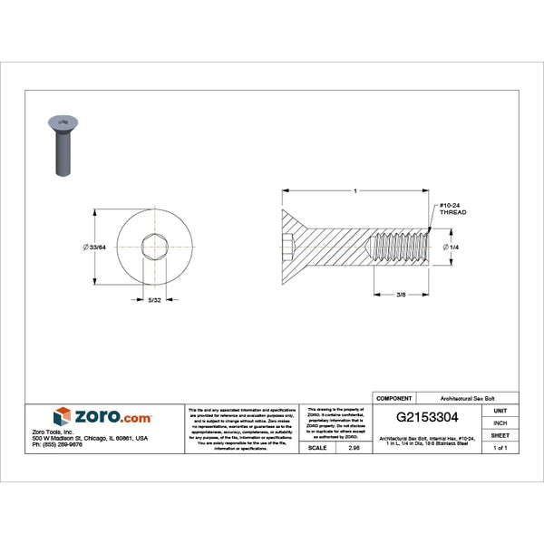 Arch Barrel, #10-24, 1 in Brl Lg, 1/4 in Brl Dia, 18-8 Stainless Steel Plain