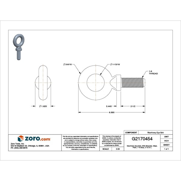 Machinery Eye Bolt With Shoulder, 1