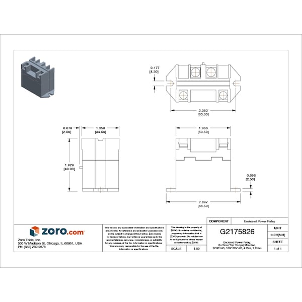 Enclosed Power Relay, Surface (Top Flange) Mounted, SPST-NO, 100/120V AC, 4 Pins, 1 Poles