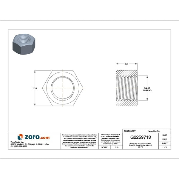 Heavy Hex Nut, 3/4