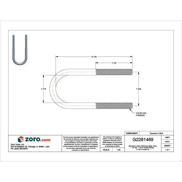 Round U-Bolt, 1/4