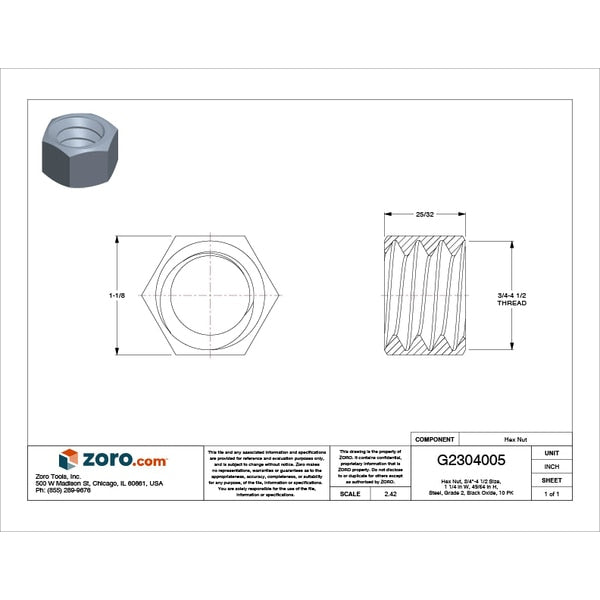Hex Nut, 3/4