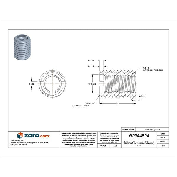 Heavy Wall Self Locking Thread Insert, 1/2