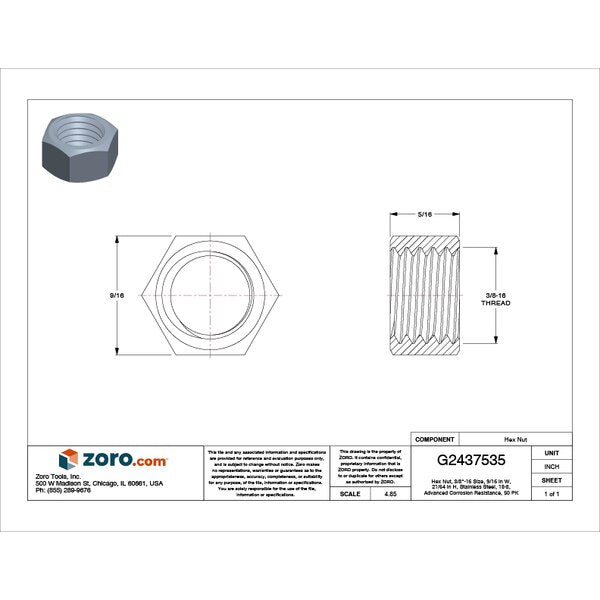 Hex Nut, 3/8