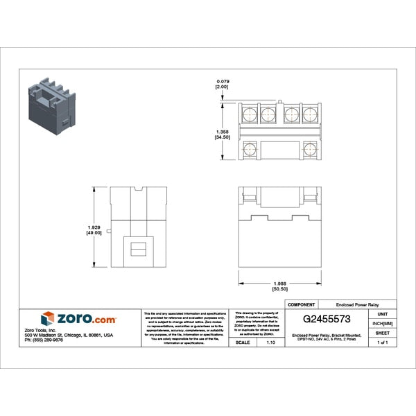 Enclosed Power Relay, Bracket Mounted, DPST-NO, 24V AC, 6 Pins, 2 Poles