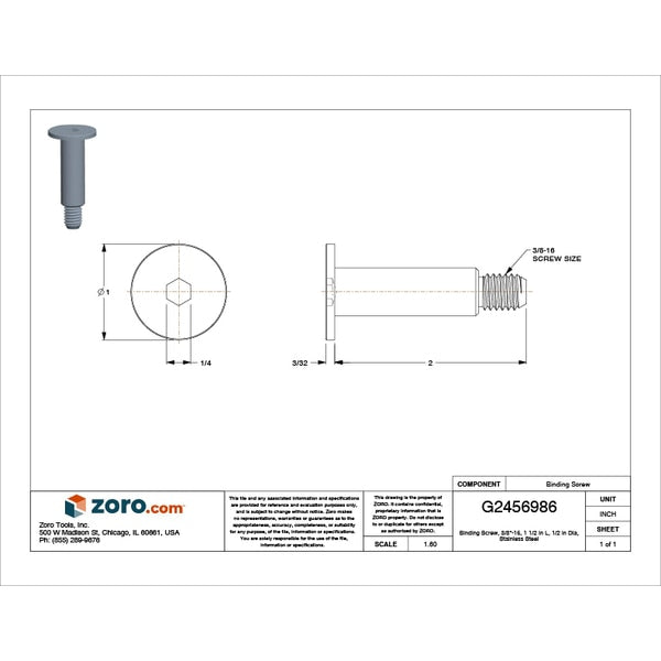 Binding Screw, 3/8