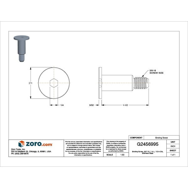 Binding Screw, 3/8