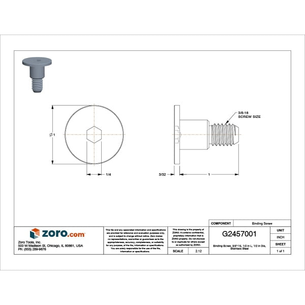 Binding Screw, 3/8