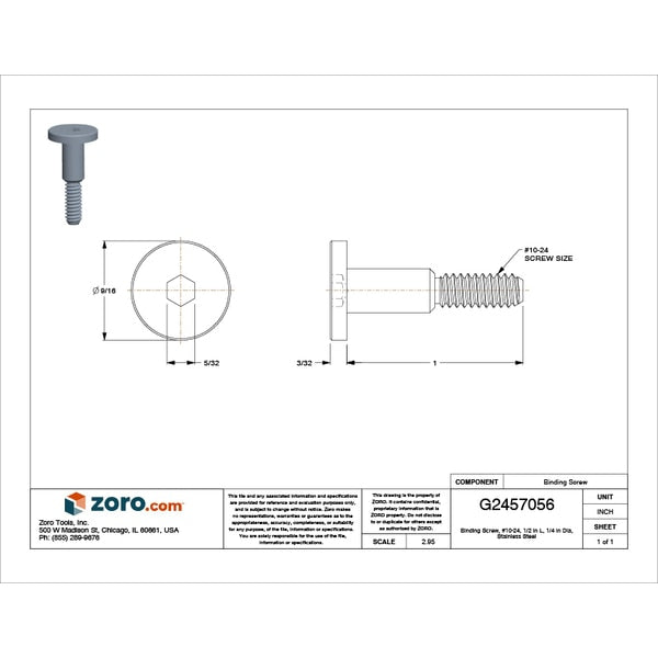 Binding Screw, #10-24 Thd Sz, 316 Stainless Steel