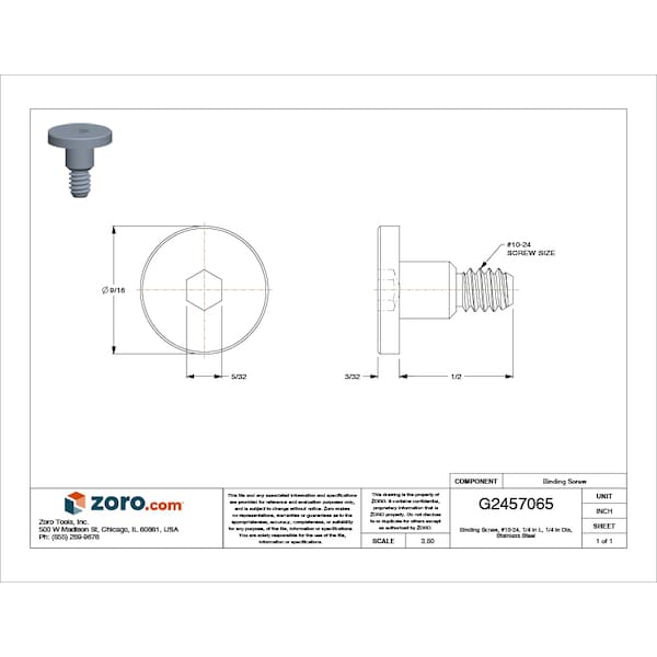 Binding Screw, #10-24 Thd Sz, 316 Stainless Steel