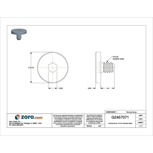 Binding Screw, #10-24 Thd Sz, 316 Stainless Steel
