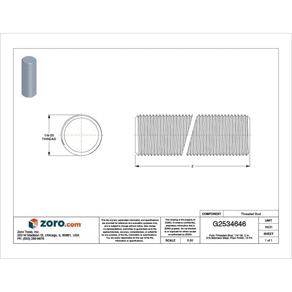 Fully Threaded Stud, 1/4