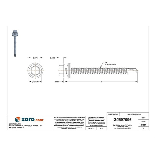 Self-Drilling Screw, 1/4