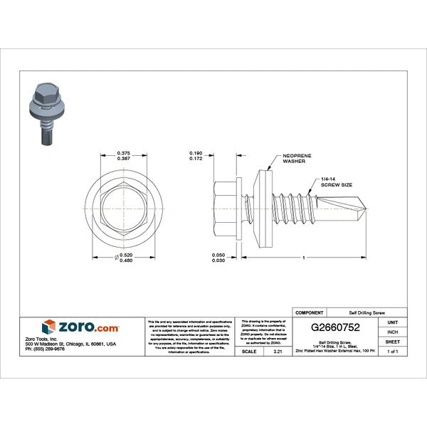 Self-Drilling Screw, 1/4
