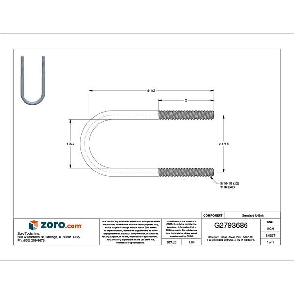 Round U-Bolt, 5/16