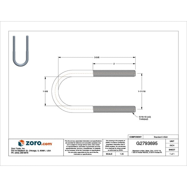 Round U-Bolt, 5/16