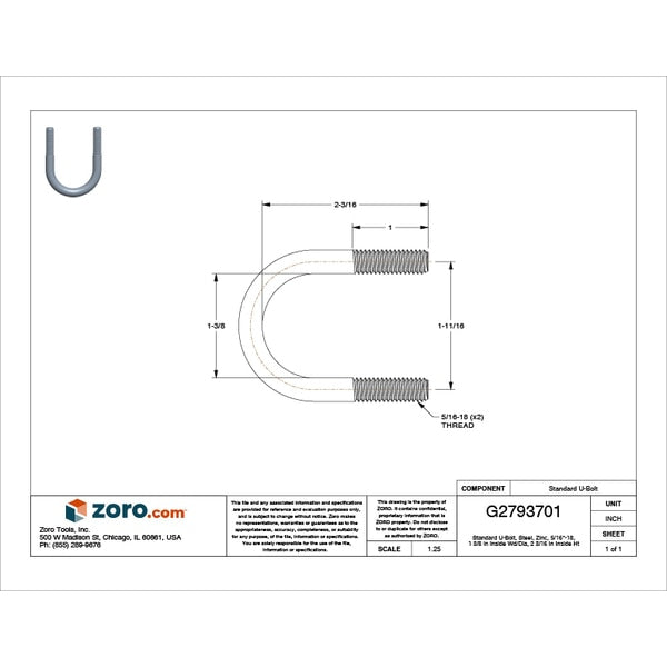 Round U-Bolt, 5/16