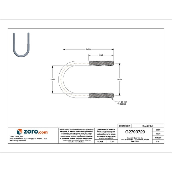Round U-Bolt, 1/4